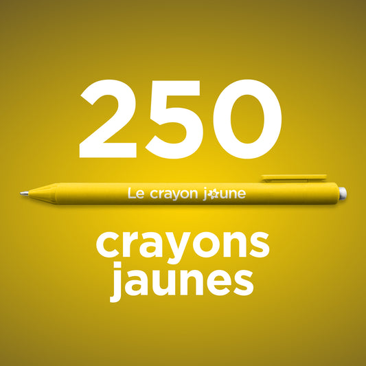 250 crayons jaunes.  1,95$/unité